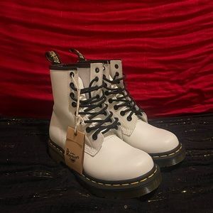 White Dr. Martens 1460 lace up leather boots
